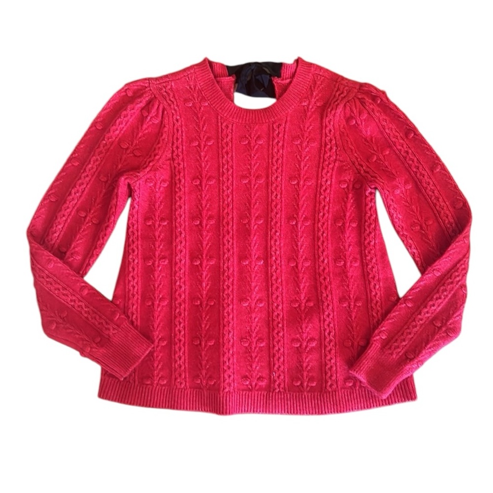 LOFT Red Cable Knit with Black Bow Sweater Women’s Size XS